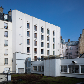 Elevated youth hostel in wood on Place de la Nation in Paris